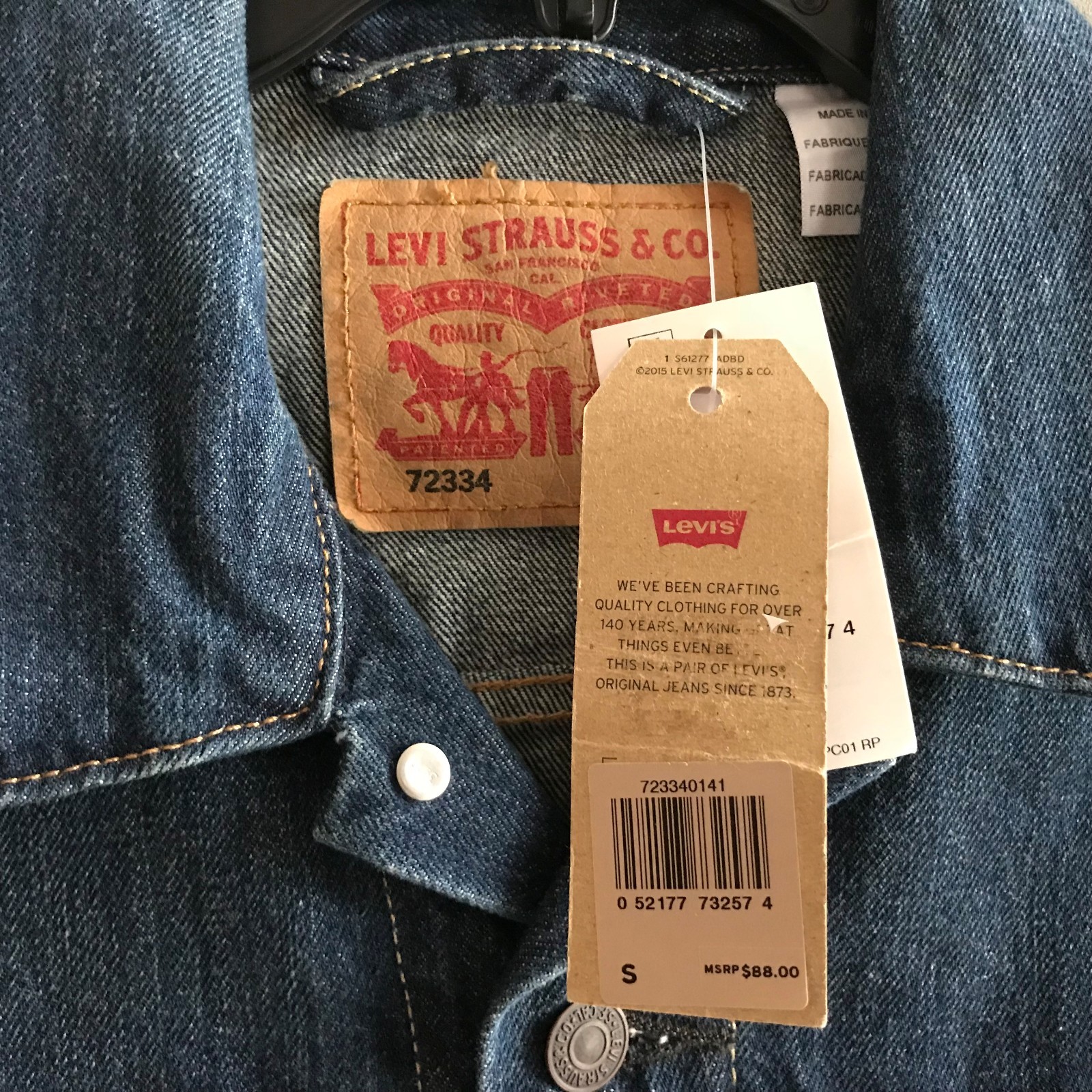 Levi’s Men’s Full Button All Cotton Denim Jean Original Trucker Jacket Size S