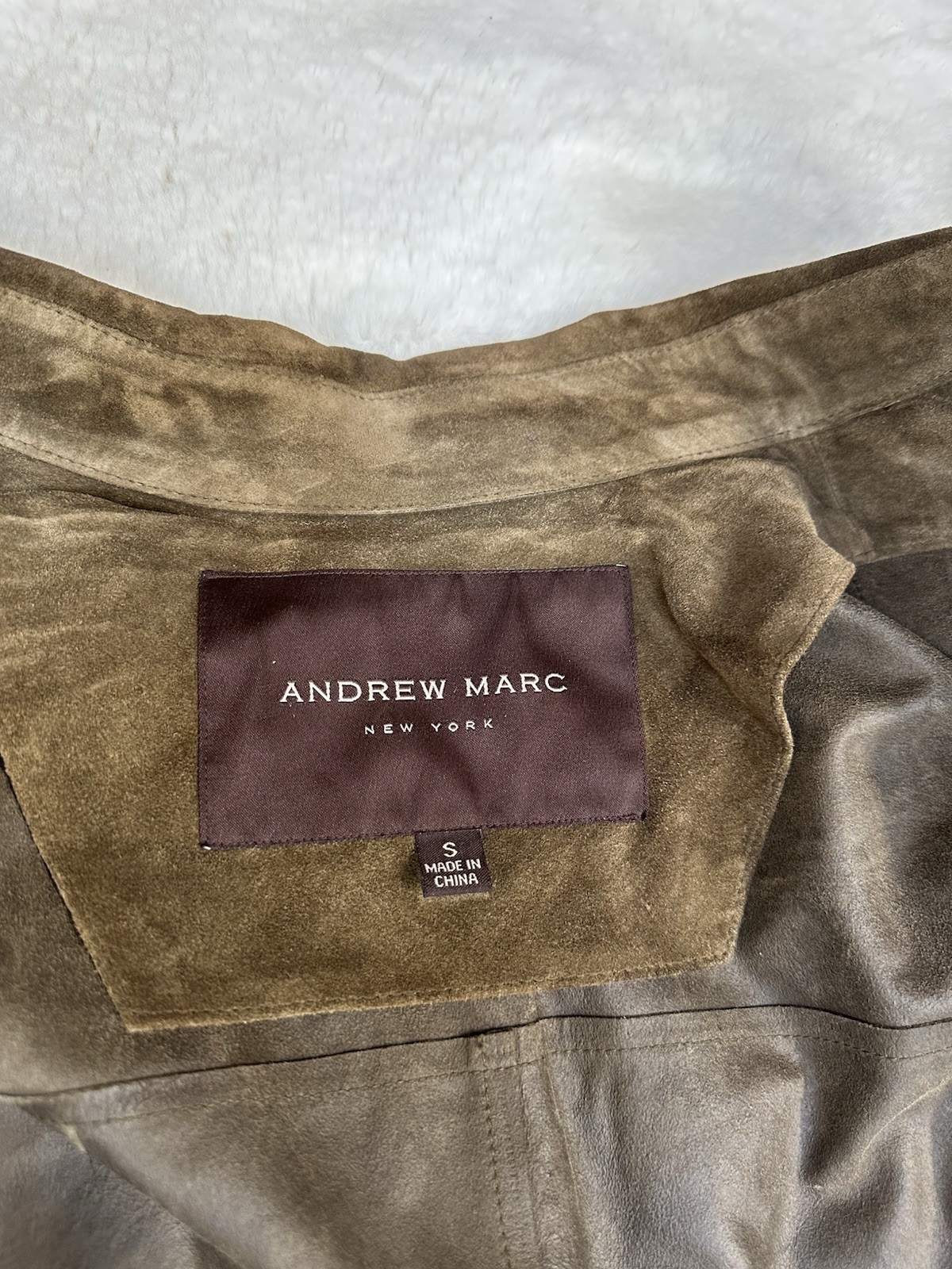 Andrew Marc mens suede leather jacket small olive brown