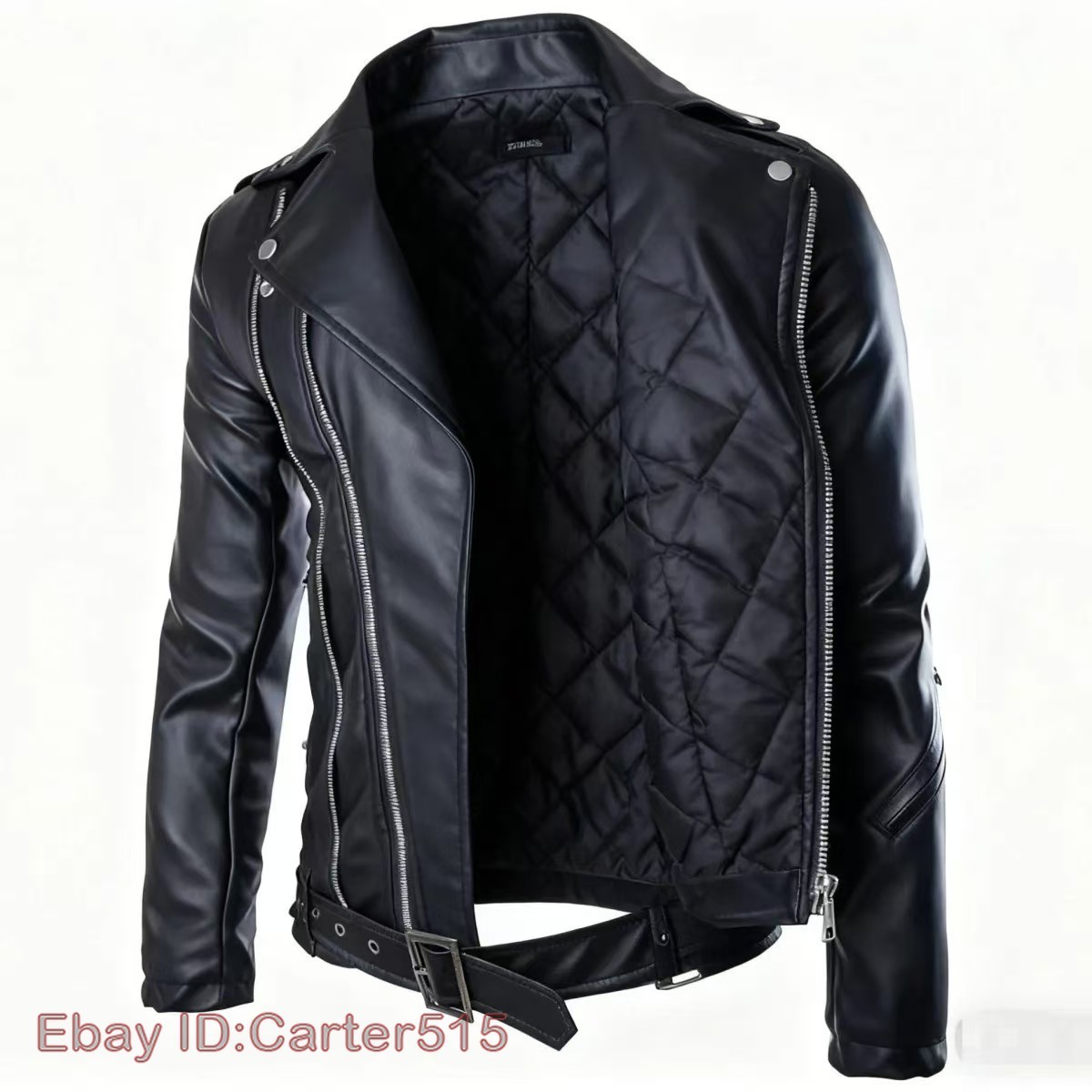 Men’s British Style Zipper Faux Leather Jacket Lapel Collar Buckle Coat Fashion
