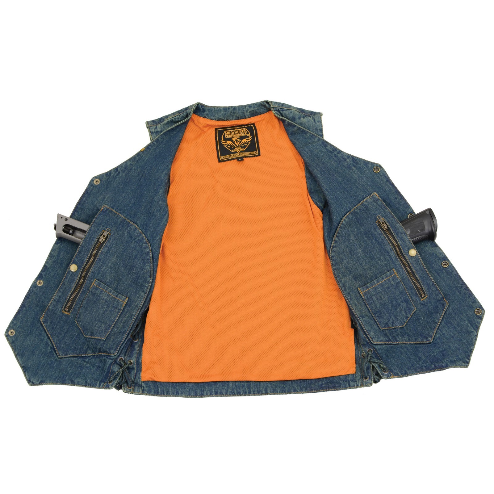 Milwaukee Leather DM1989 Men’s Blue Denim 10 Pocket Side Lace Vest