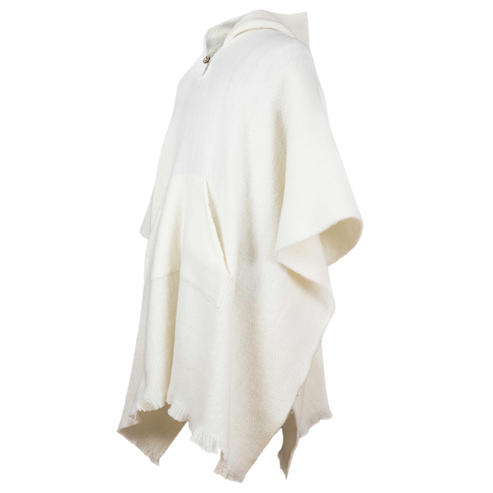 LLAMA WOOL WHITE MENS UNISEX LADY JEDI CAPE PONCHO JACKET WITH POCKET OTAVALO