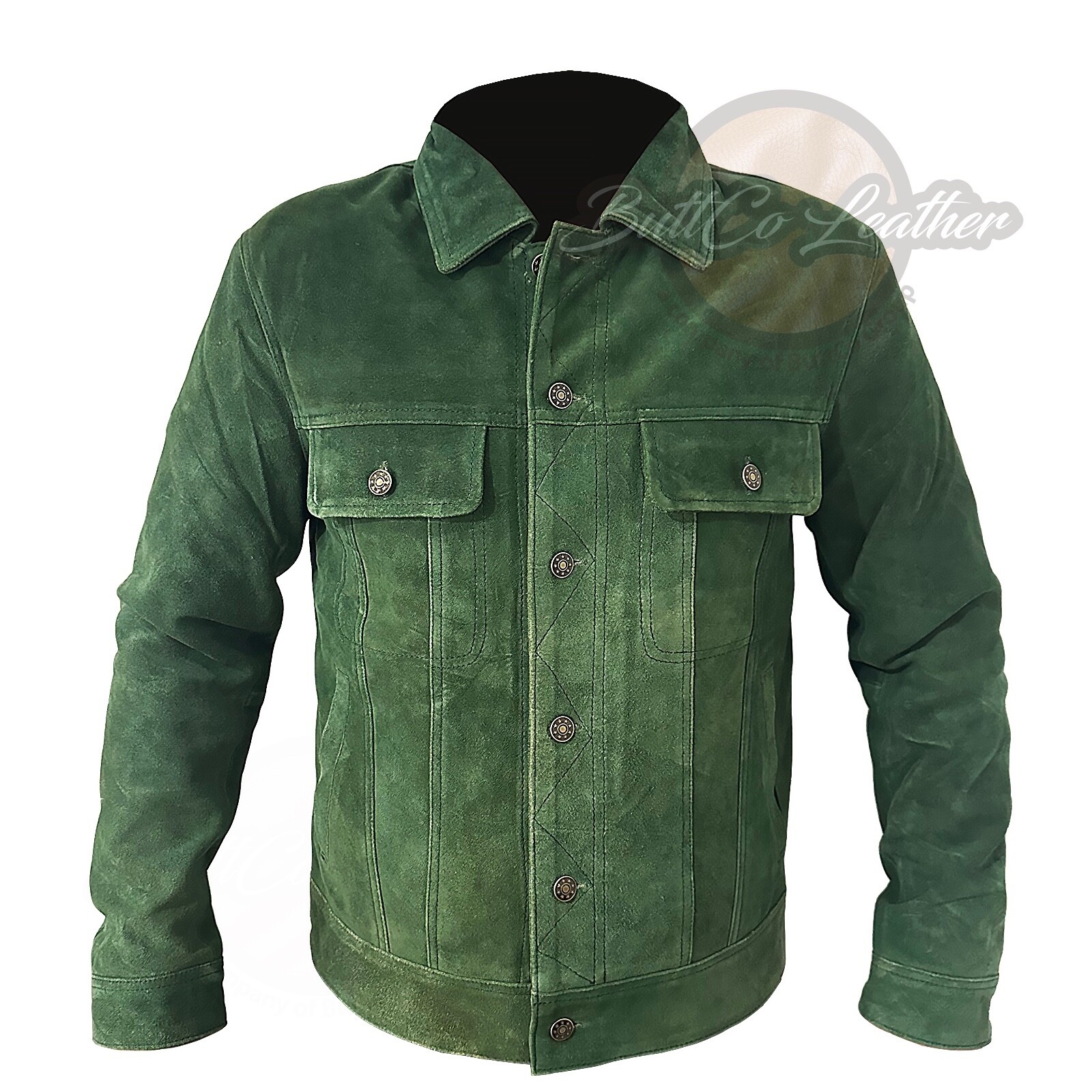 Mens Real Suede Leather Trucker Shirt Classic Motorcycle Bomber Jacket UK Seller
