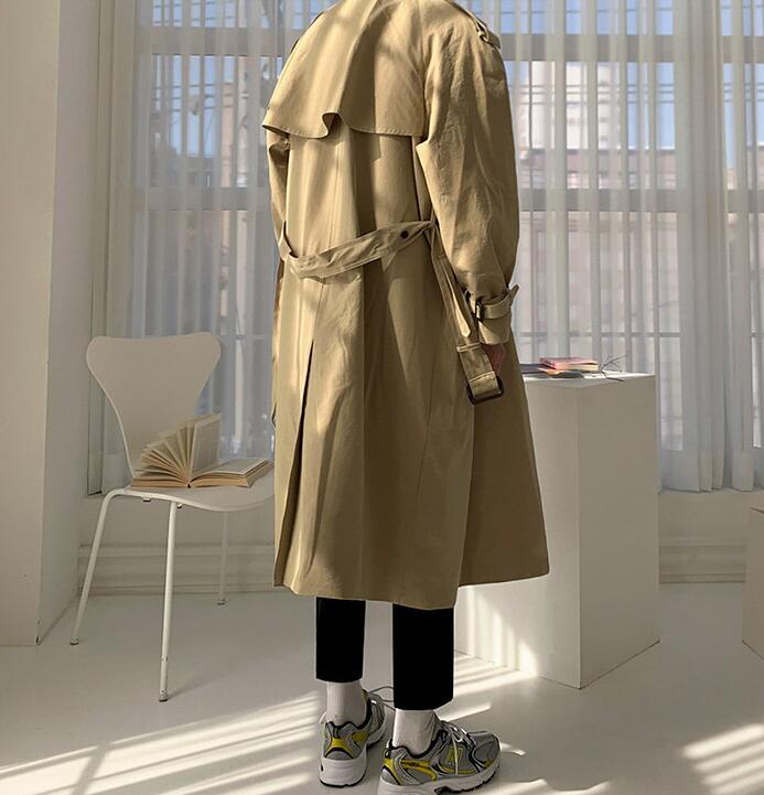 New Khaki Men’s Casual trench coat Spring/ Fall long jacket outwear Windbreaker