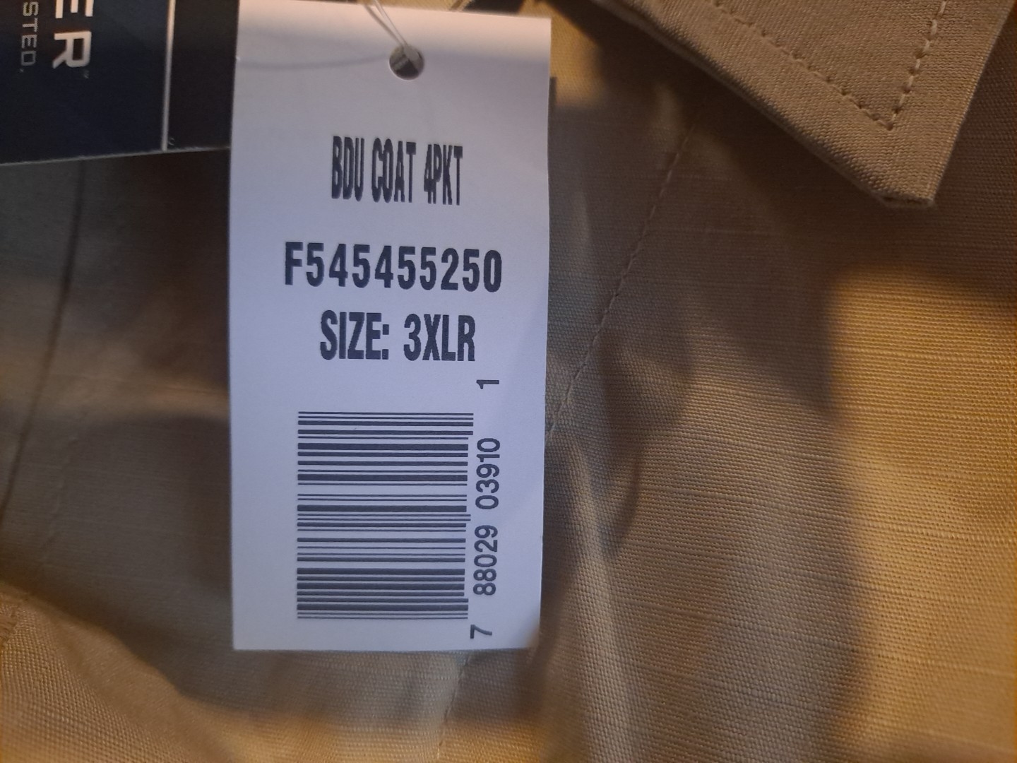 PROPPER BDU COAT 3XLR KHAKI CANVAS Ripstop height 67 – 71″ chest 53 – 57″