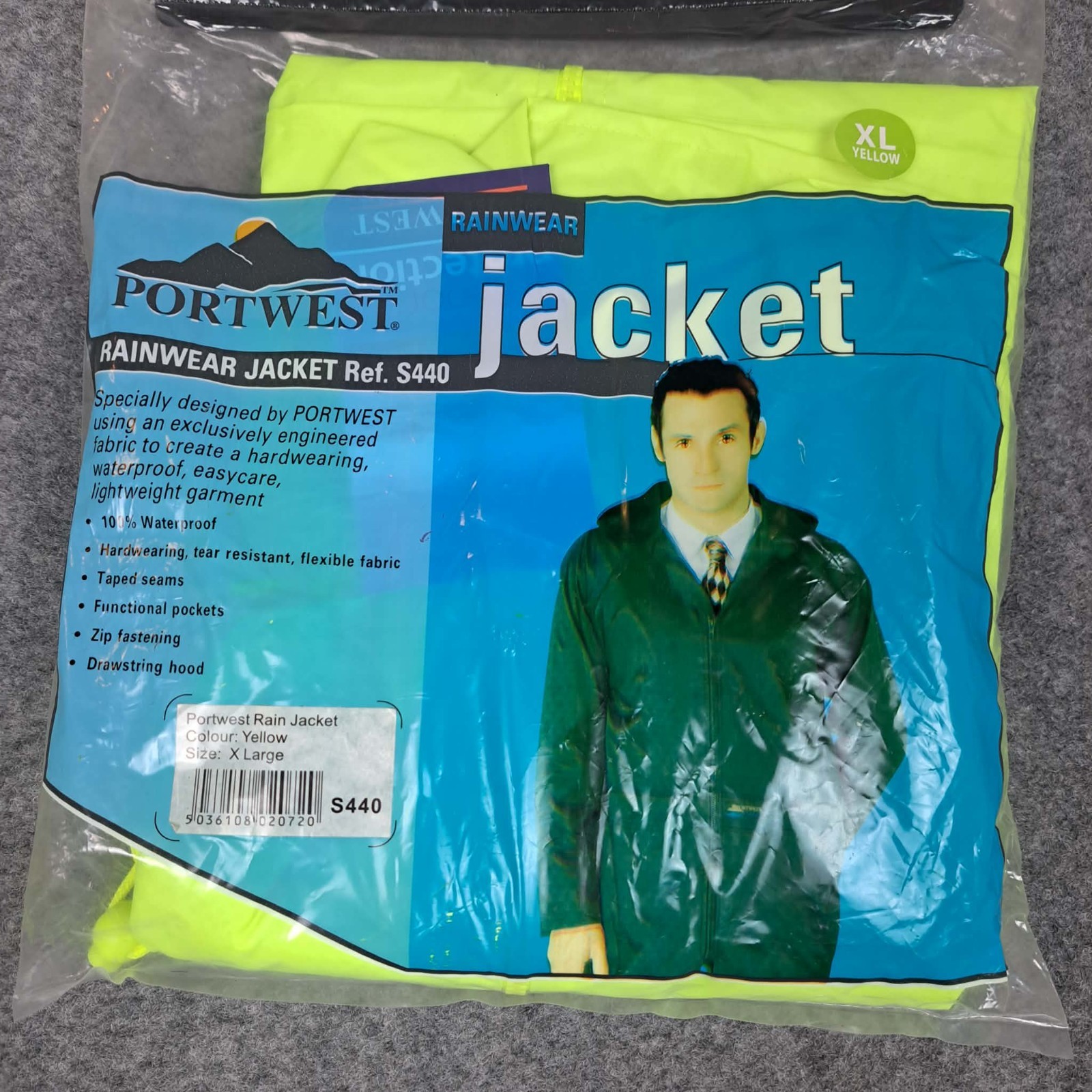 Portwest US440 Mens Waterproof Rain Jacket Lightweight Coat Pack Away Hood XL