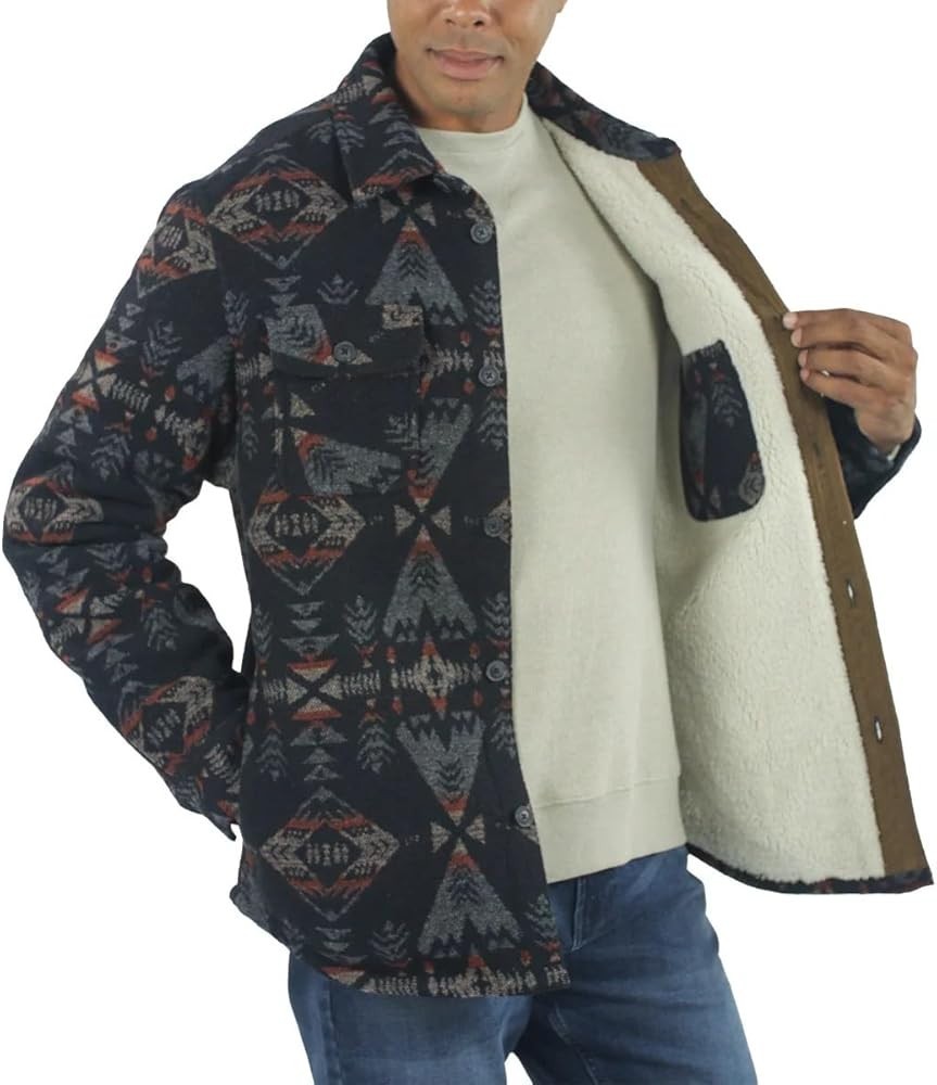 Jachs Men’s Shirt Jacket New york Wool Blend Sherpa Lined Flannel Print Warm