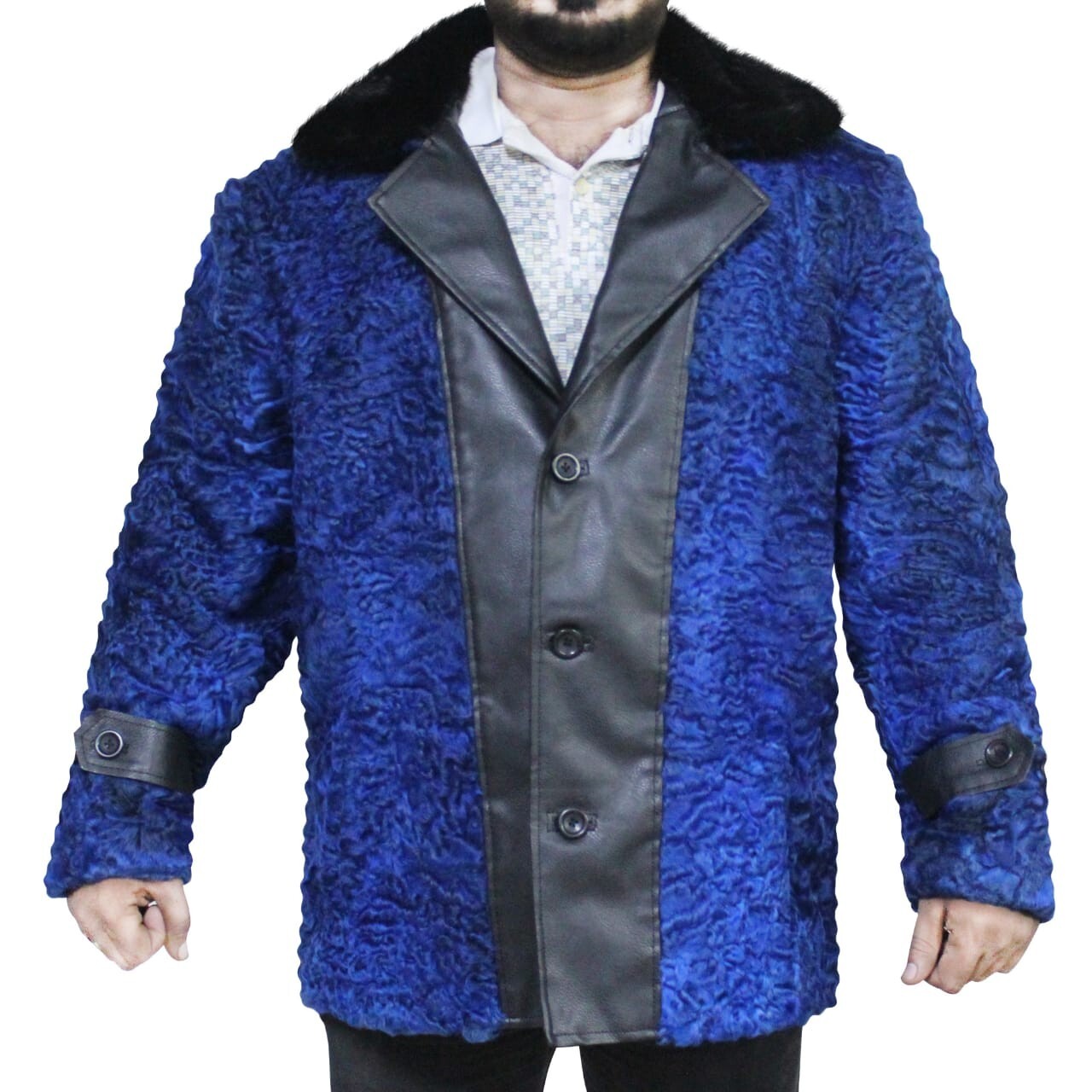 Blue Persian Lamb Fur Jacket Mink Fur Collar Sizes M L XL 2XL 3XL4XL5XL Pre Sale