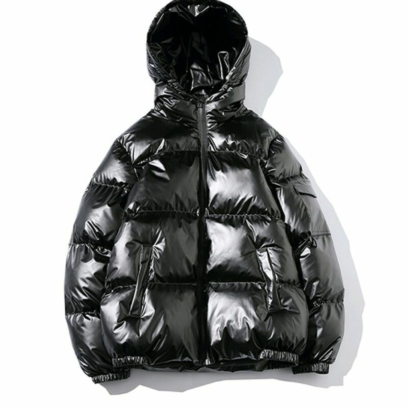 Men’s Winter Warm Coat Shiny Hooded Cotton Jacket Bubble Puffer Casual Overcoat