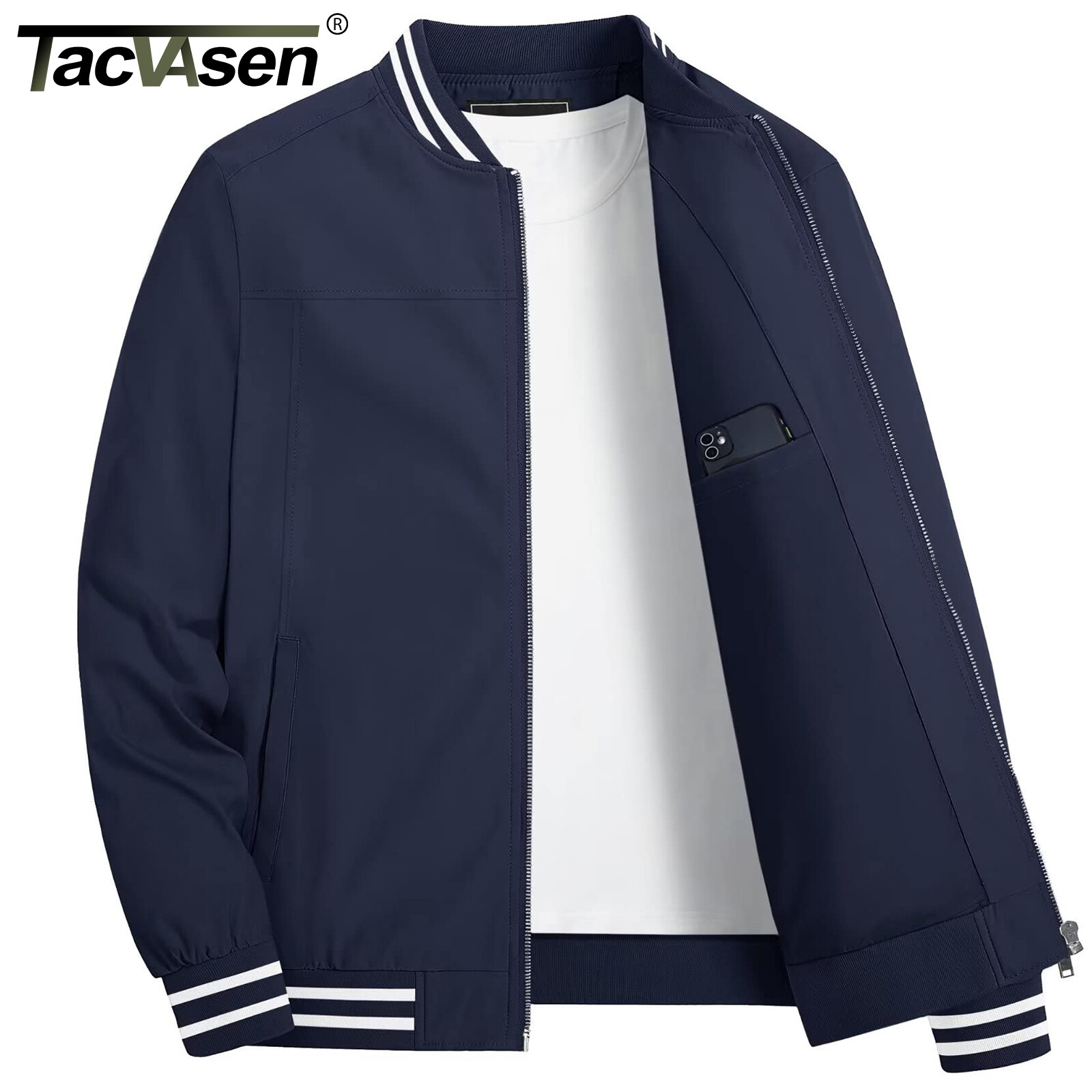 Men’s Thin Bomber Jacket Spring Fall Sportswear Casual Full-Zip Baseball Coat US