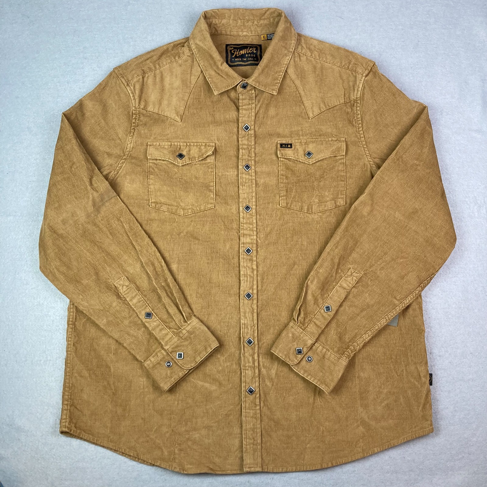 Howler Brothers Banning Corduroy Snap Shirt Mens XL Duck Brown Tan Western NWT