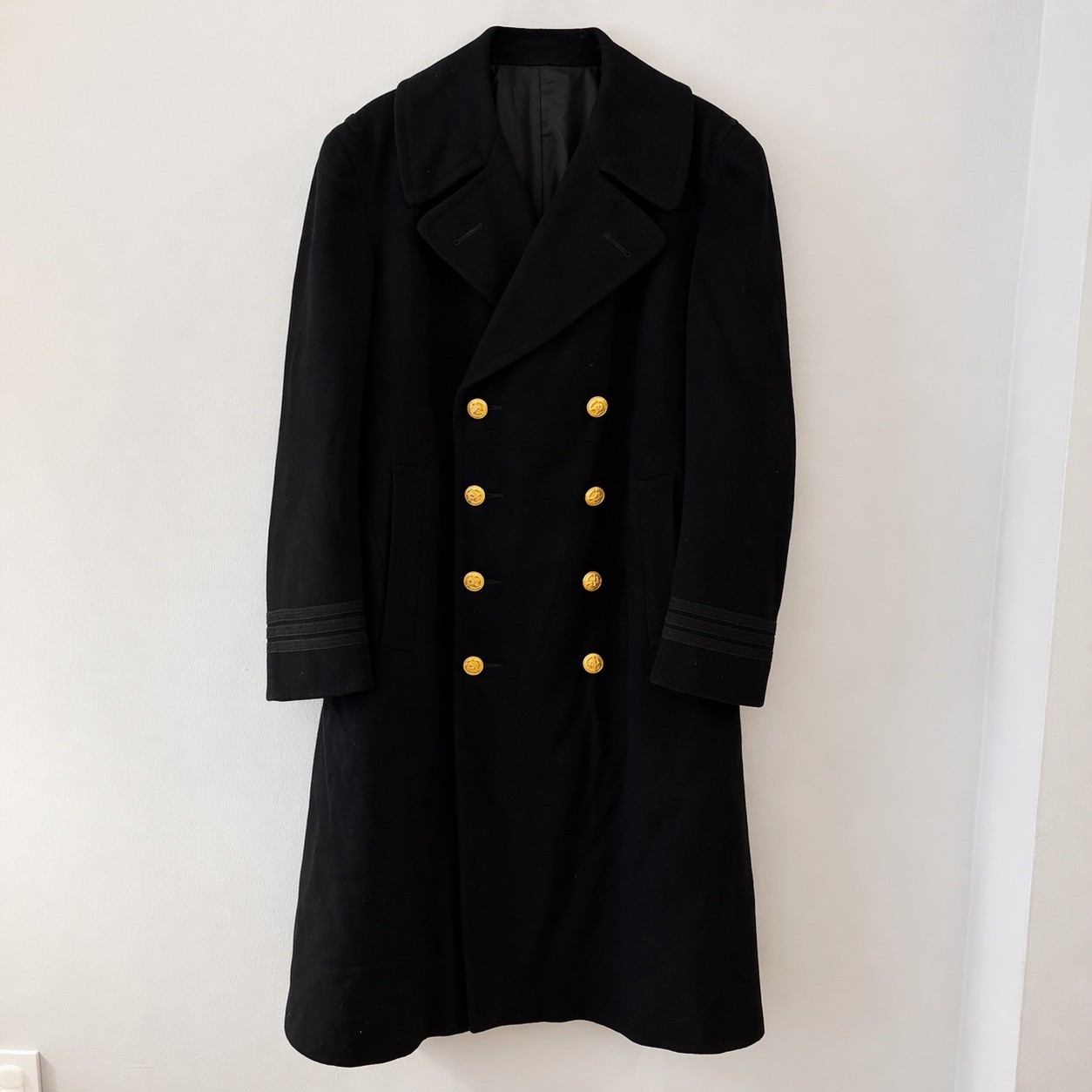 Vintage US Navy Dress Blue Wool Overcoat Gold Buttons Military Coat