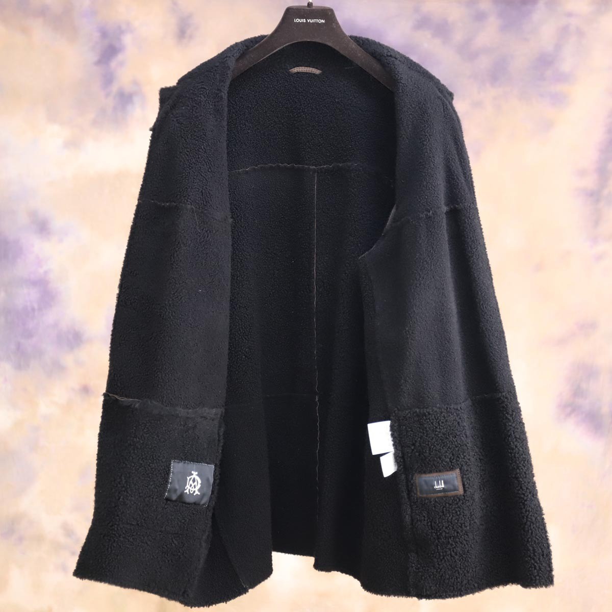 Alfred Dunhill Embossed Lambskin «DA» Leather Toggle Shearling Duffle Coat
