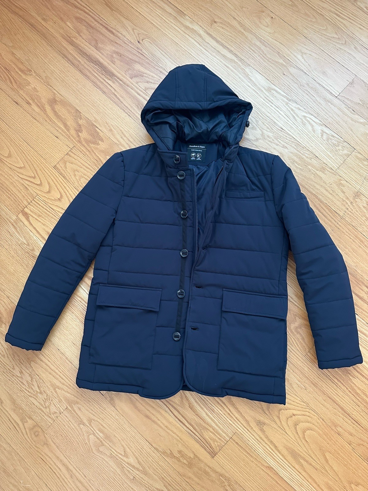 Hamilton & Hayes Performance Hooded Thermore Insulation Long Jacket Size L Navy