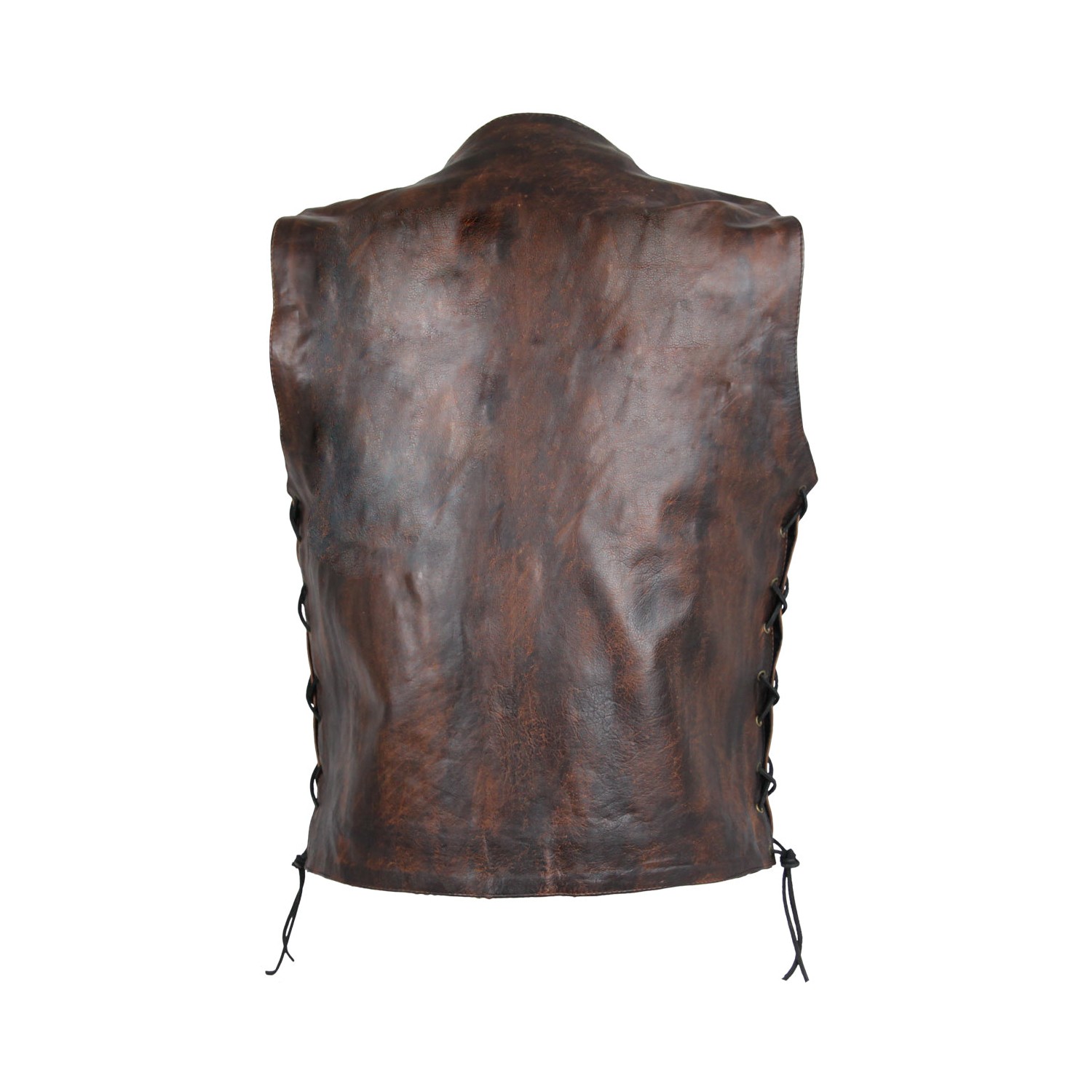 Classic Leather Vest Vintage Patina Brown Side Lace 10 Pocket Heritage Style