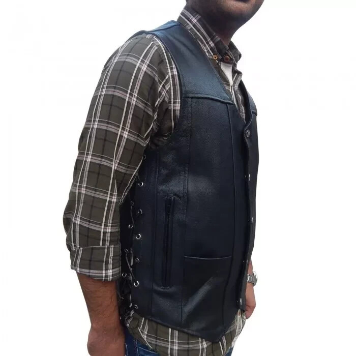 ARD CHAMPS™ Men’s Black Genuine Leather 10 Pockets Motorcycle Biker Vest