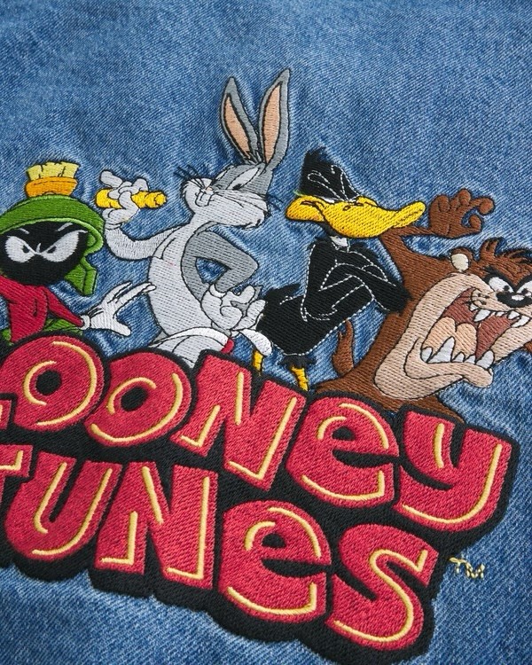 Looney Tunes Warner Bros Vintage Denim Bomber Jacket Size Medium