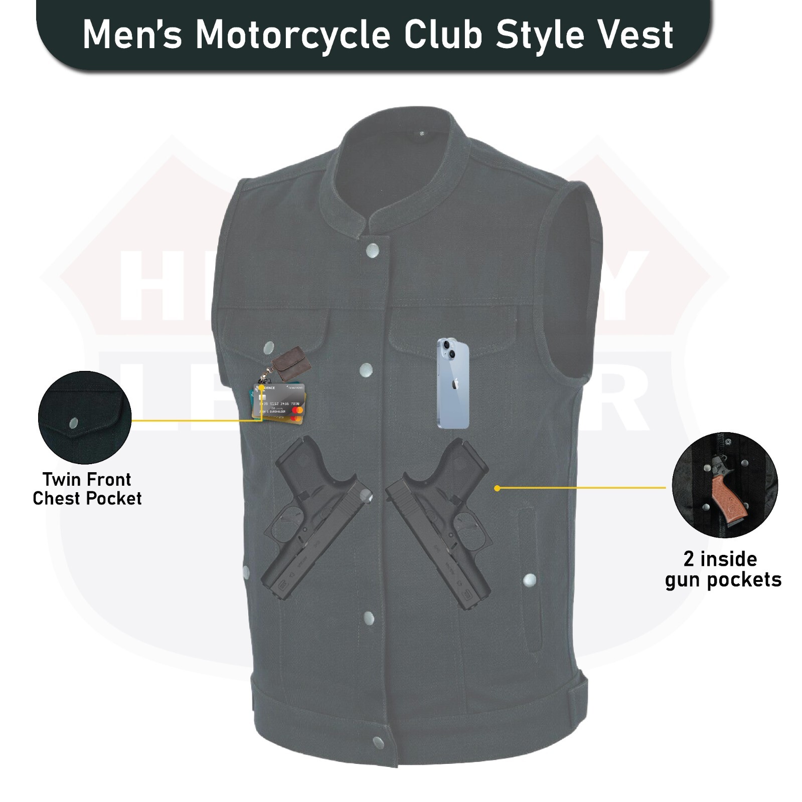 Men SOA Denim Black Vest Club Cut Outlaw Anarchist mc BikerVest SKU HL21688
