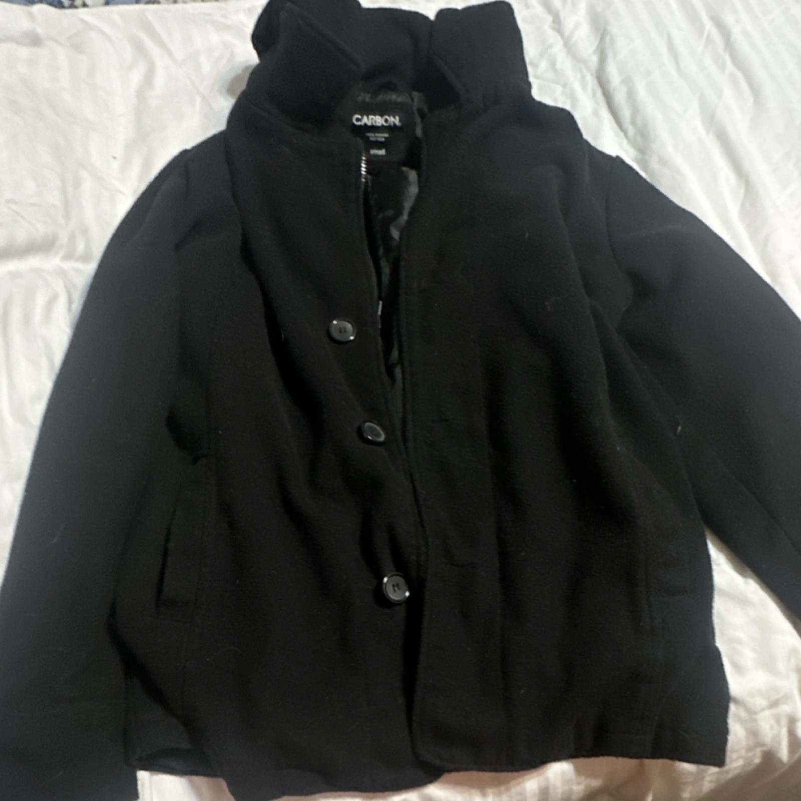 CARBON Men’s Black Jacket Small Regular Fit Button Zip Closure Solid Outerwear