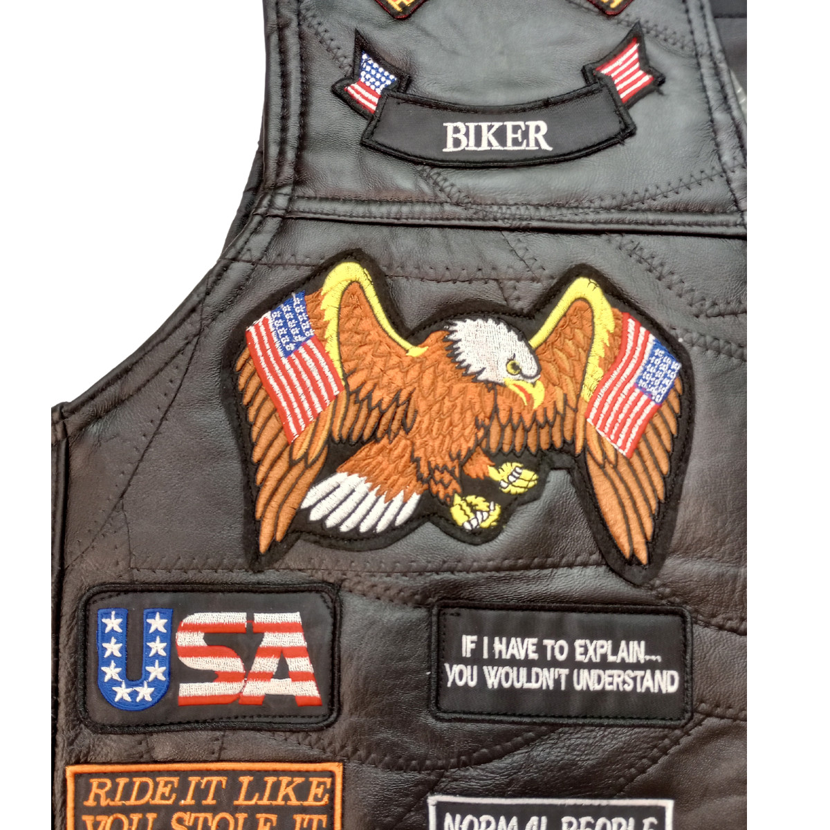 Bikers Vest with Patches Buffalo Leather Motorcycle Live To Ride Sturgis Fave
