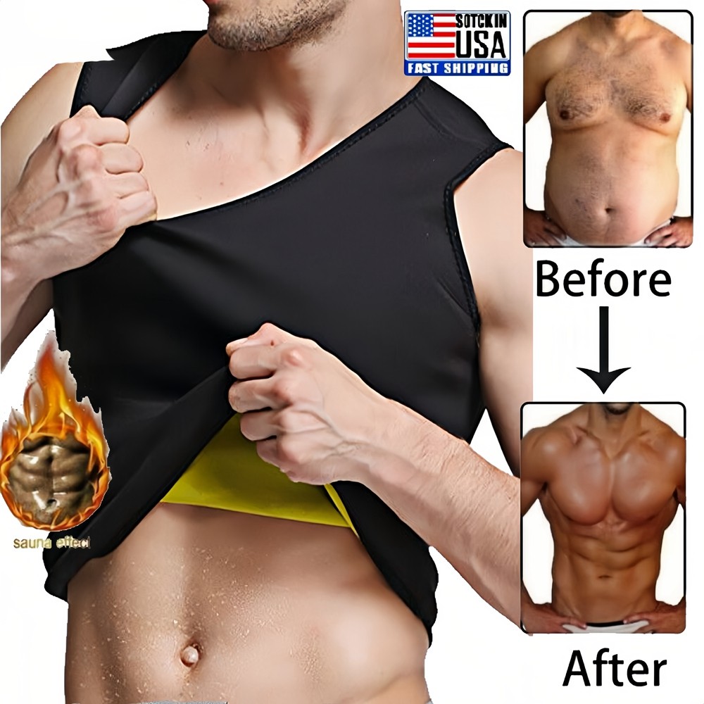 Mens Slimming Body Shaper Belly Chest Tank Top Compression Vest Girdle T-Shirt