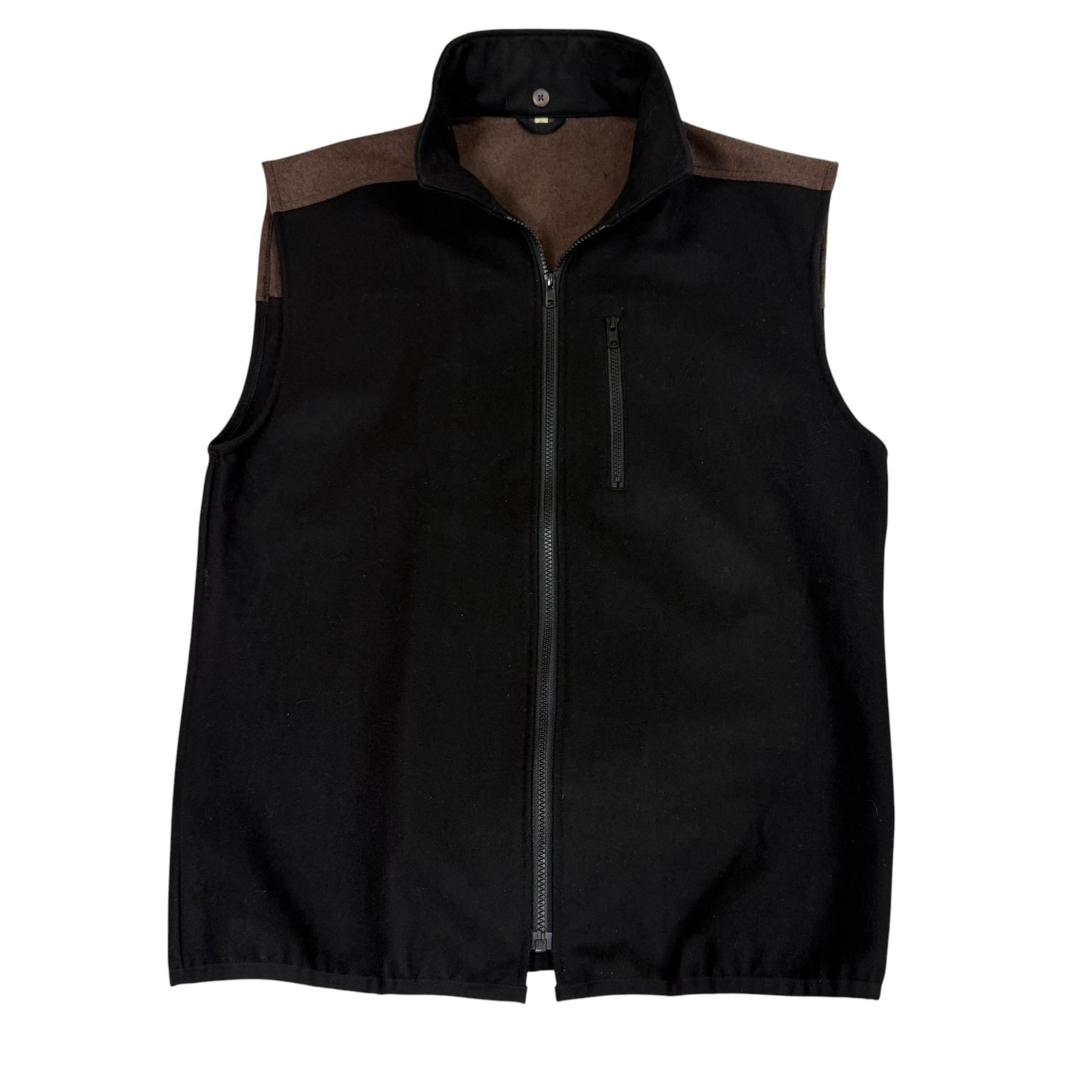 Men’s Wool Blend Zip Up Vest Medium Black Brown Casual Layering Vest