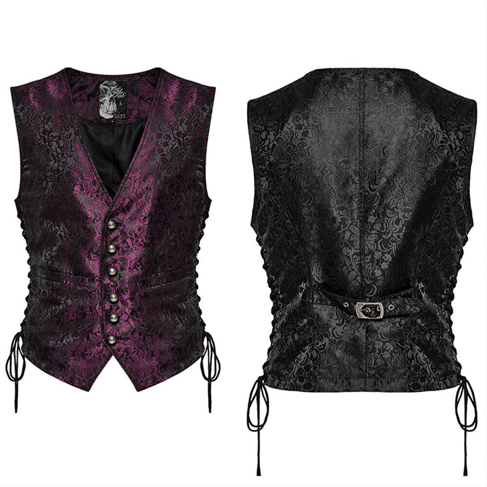 PUNK RAVE Men Purple Steampunk Gothic Vampire Visual Jacquard Vests Waistcoat