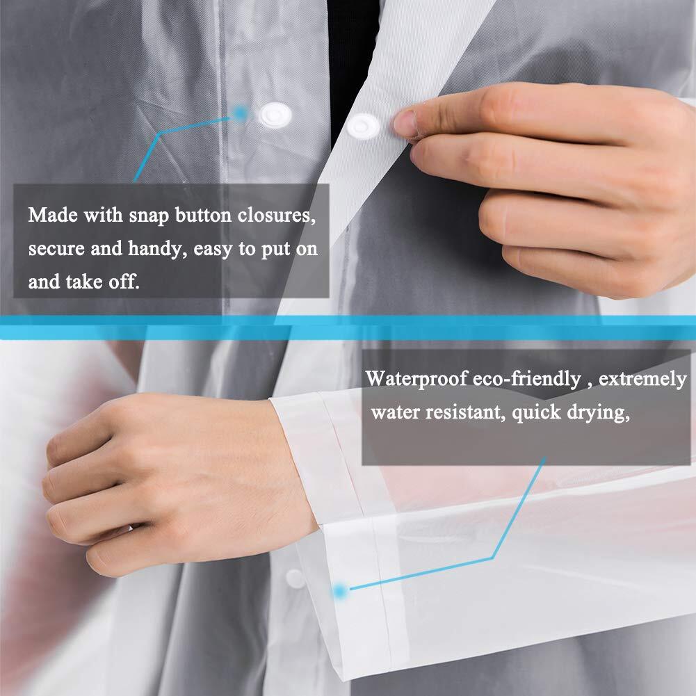 2 Pack Raincoats Emergency EVA Rain Ponchos For Adults Reusable with Hood White