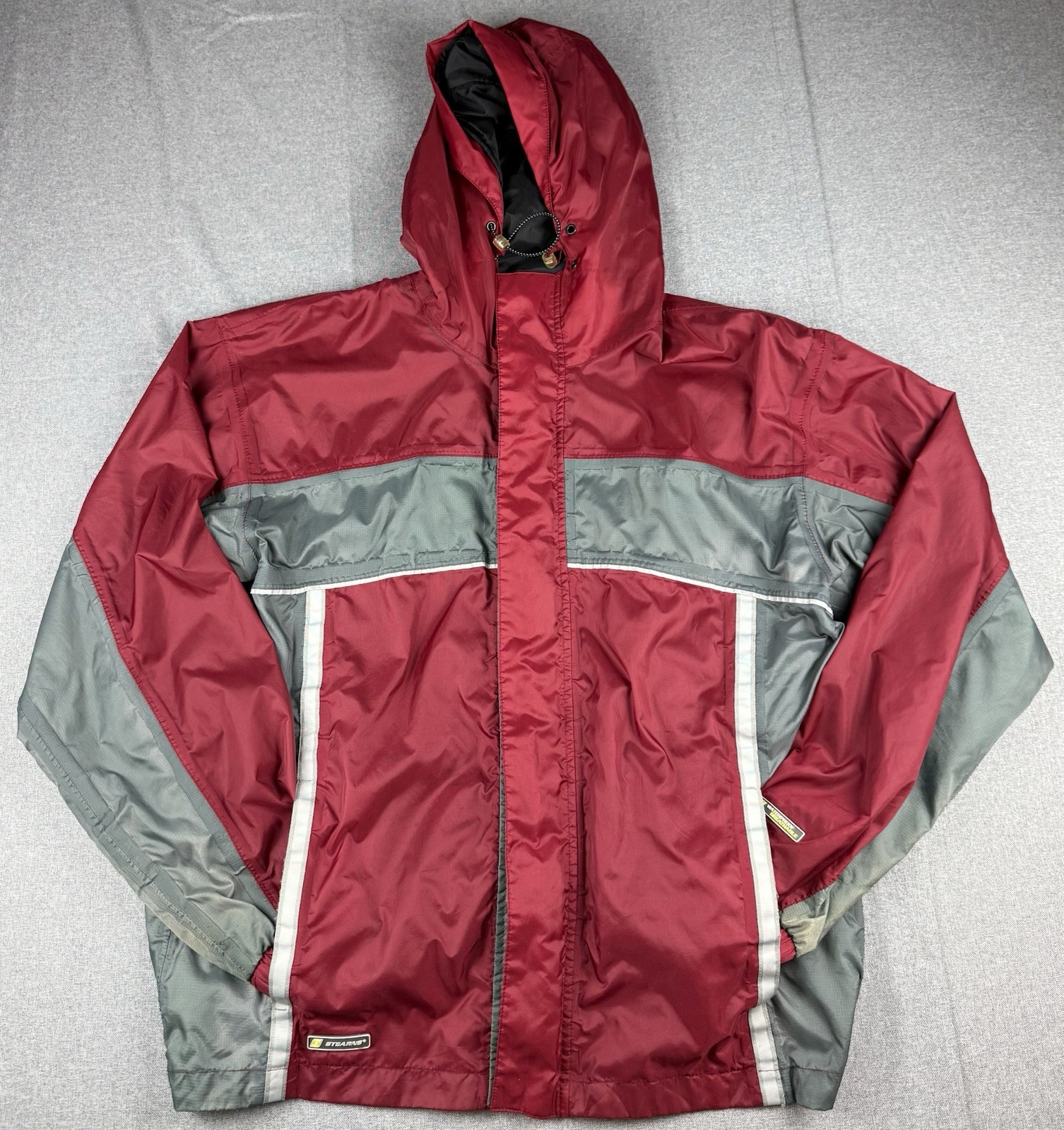 Stearns Dry Wear Hooded Rain Jacket Red Gray Nylon Medium Waterproof