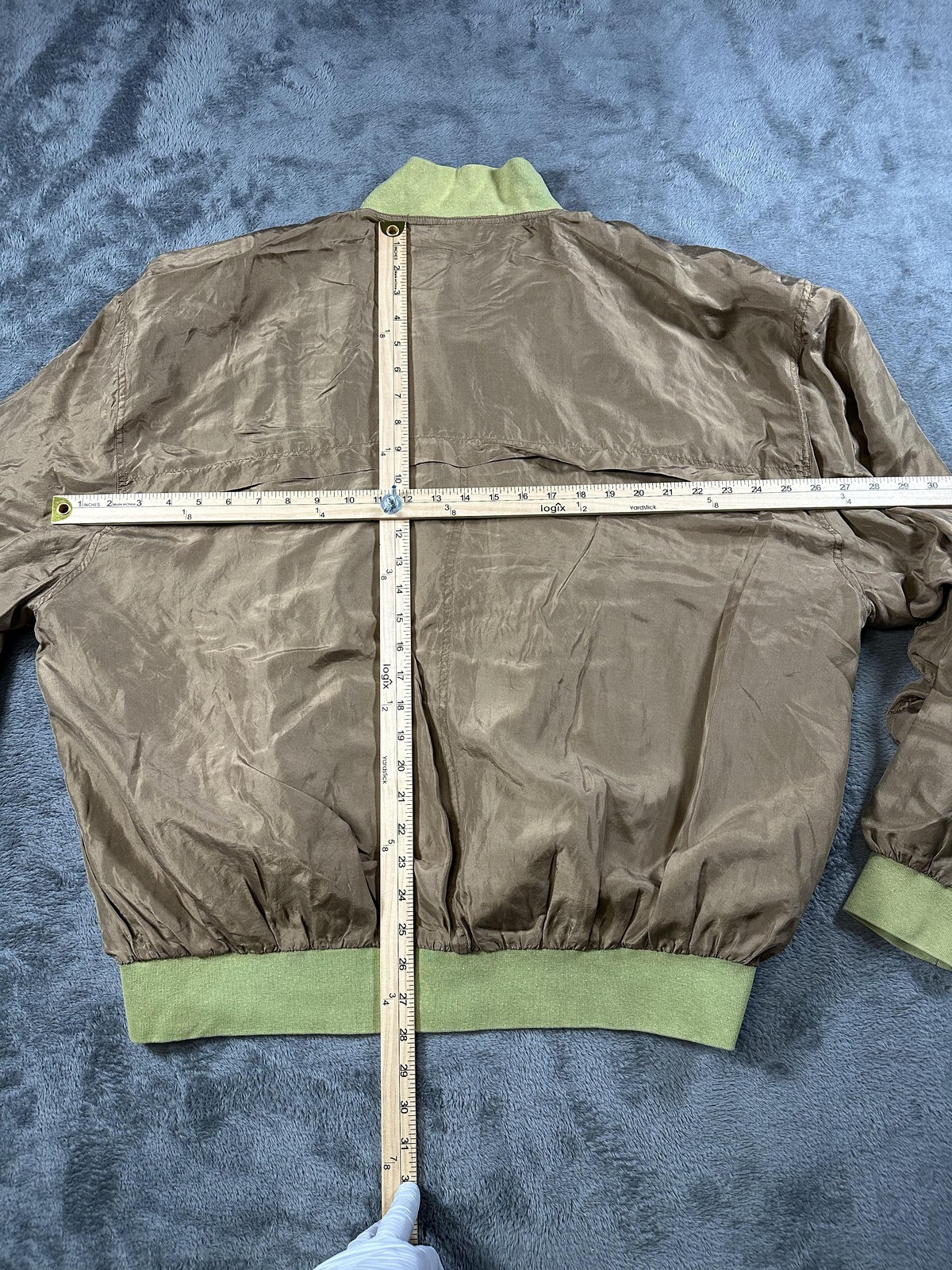 Silk Uomo Jacket Mens XL Brown Silk Bomber Elastic Waist Full Zip Pockets Lined