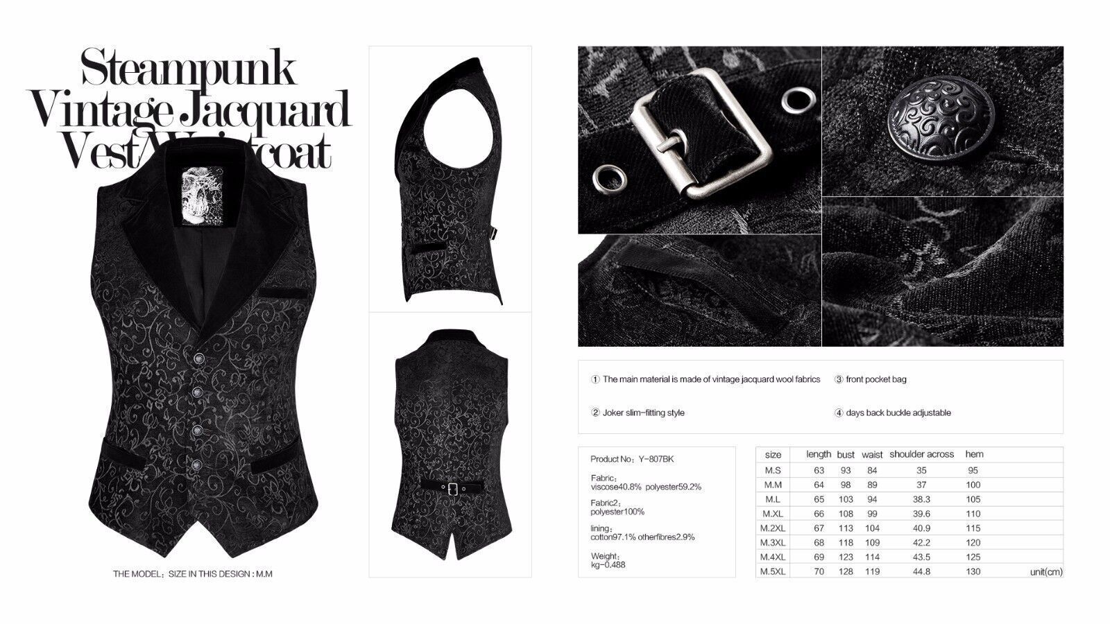 PUNK RAVE Men Velvet vest Waistcoat Gothic Steampunk Victoria Aristocrat Regency
