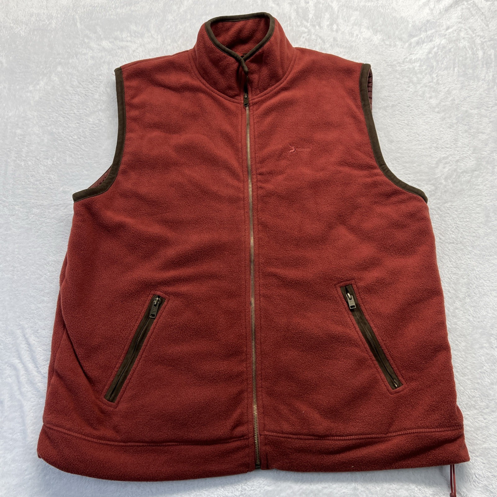 P.G. Field Vest Men XL Rust w/ Brown Trim Front Zip Lined Drawstring Bottom