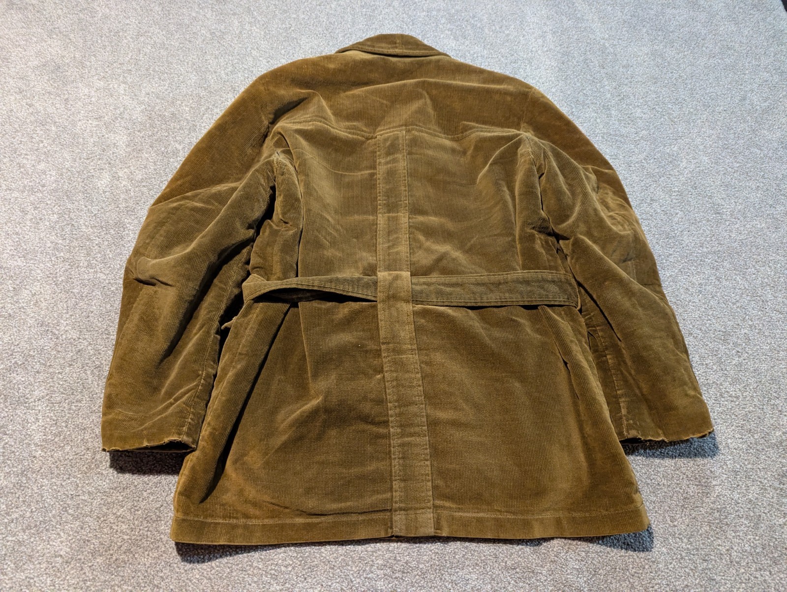 Stafford Club Coat Mens 40 Brown Corduroy Velour 50s 60s Belted Lined Jacket