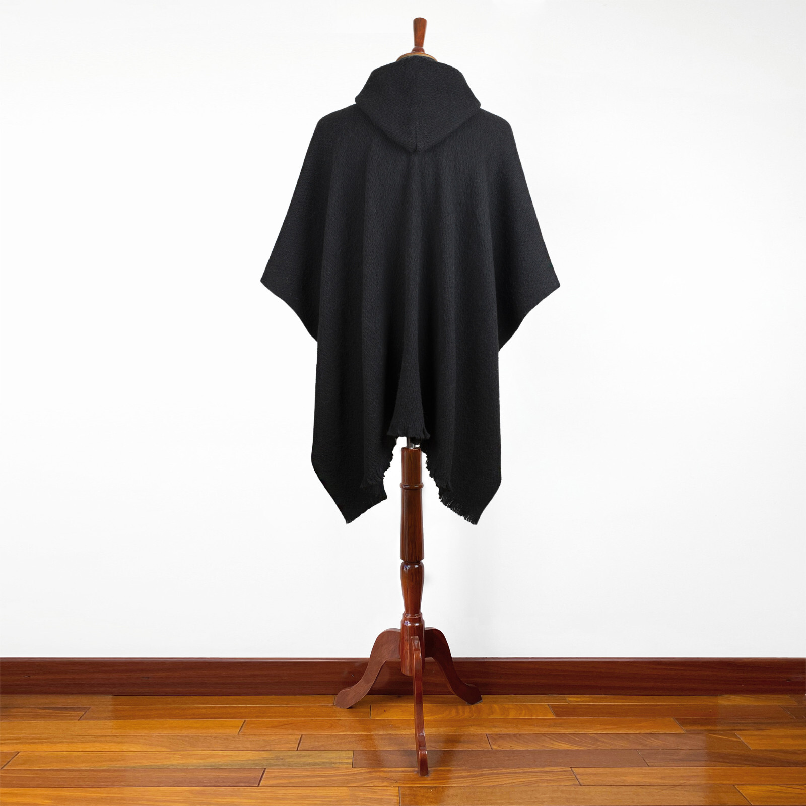 LLAMA WOOL BLACK MENS UNISEX LADY JEDI CAPE PONCHO JACKET WITH POCKET OTAVALO
