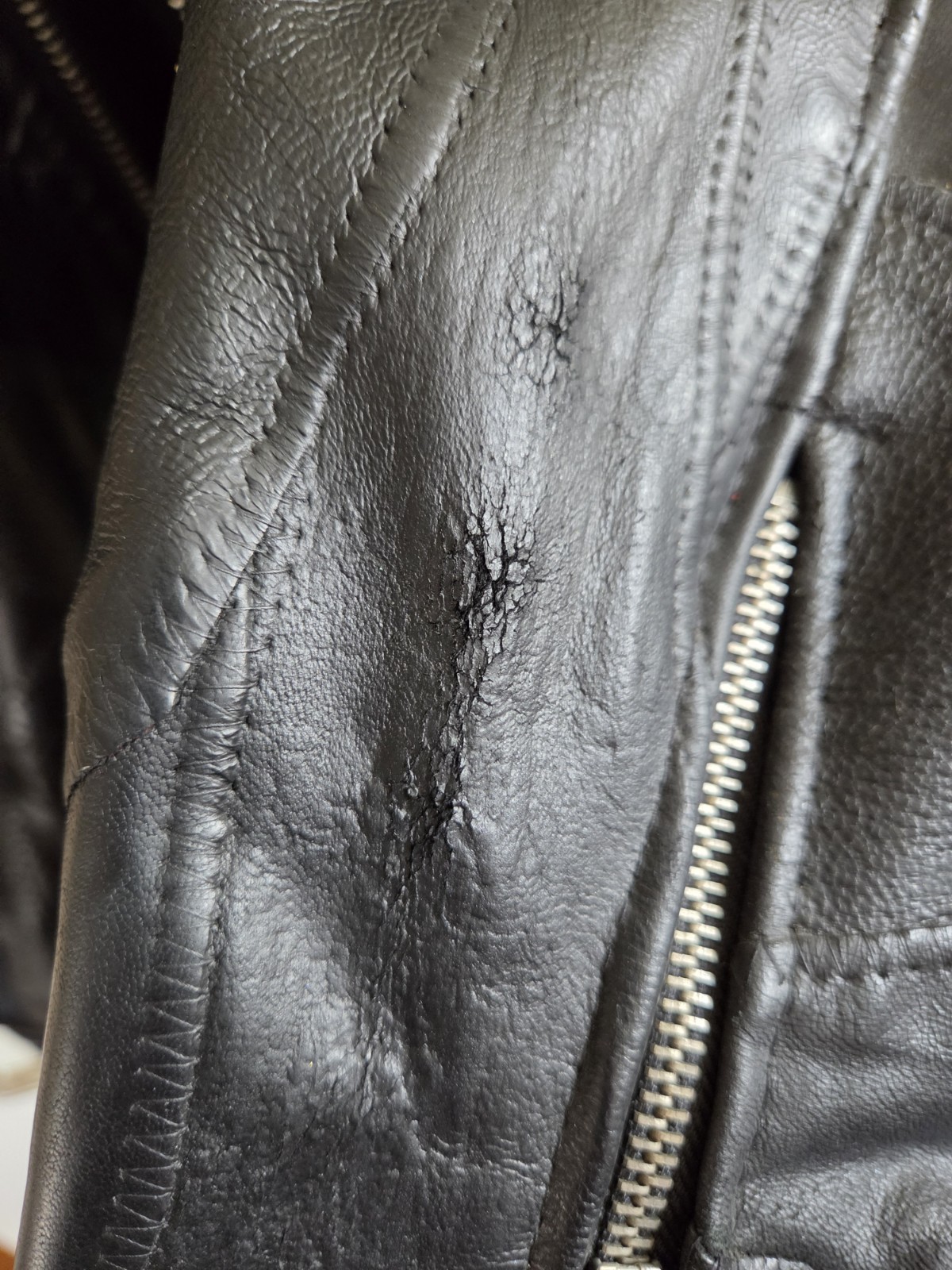Vtg Diamond Plate D-Pocket Buffalo Leather Motorcycle Jacket Black Biker Moto