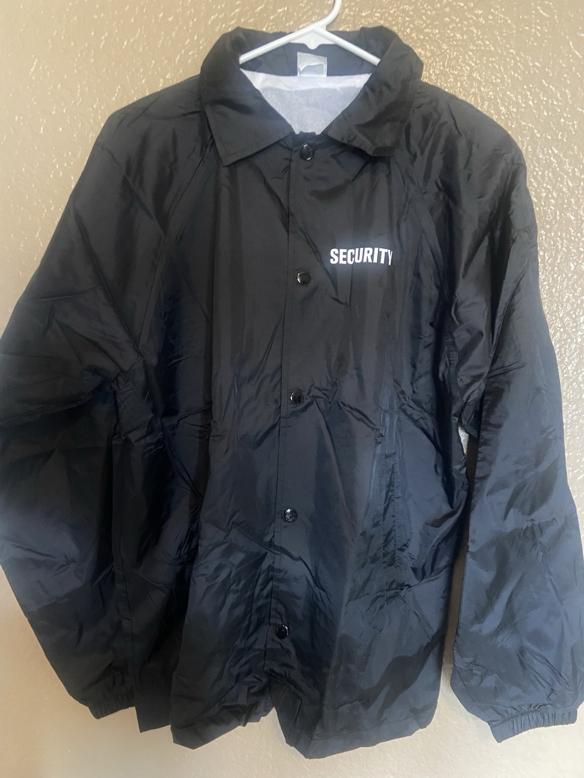 Large Black Security Windbreaker Jacket Button Front Logo Unisex Adults