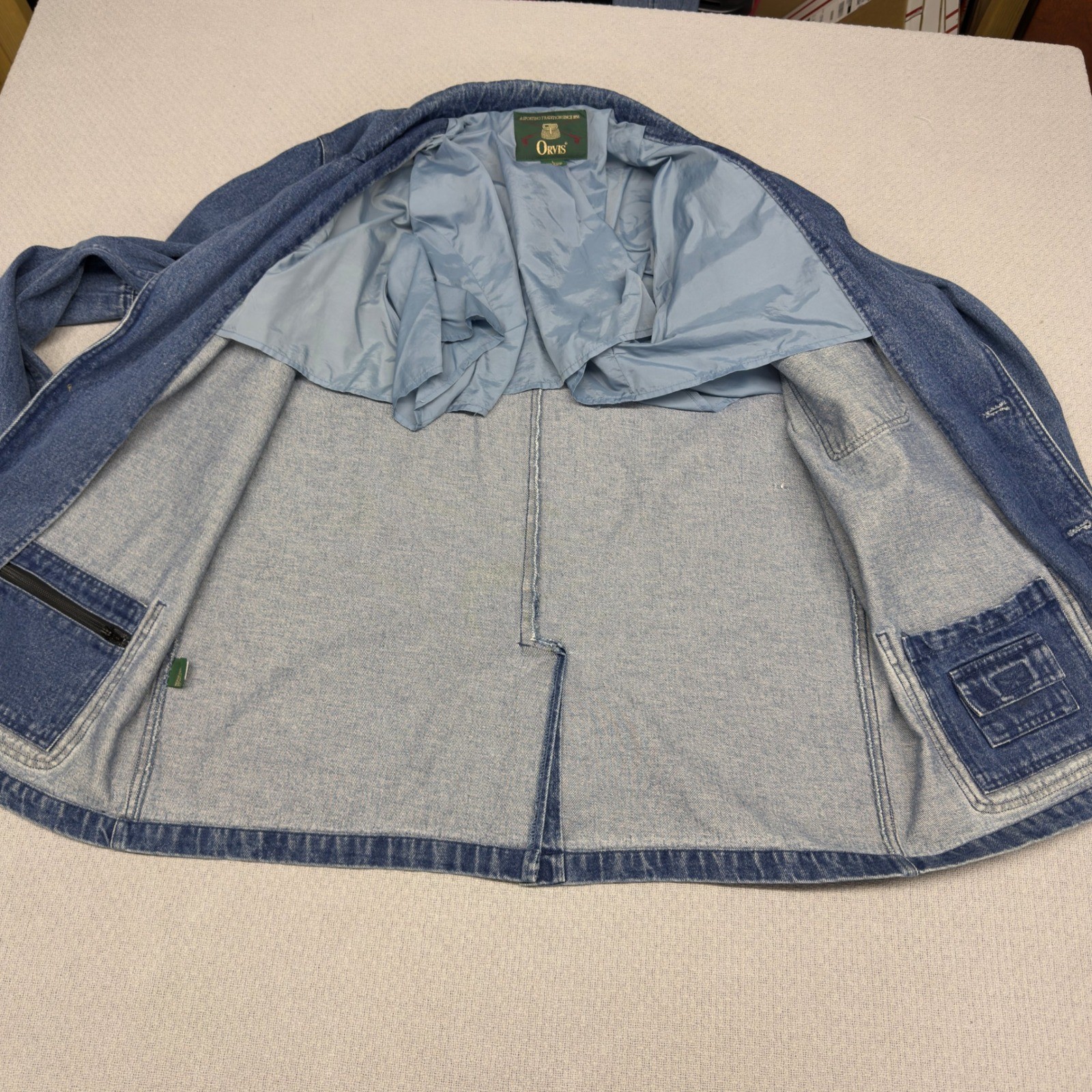 Vtg Orvis Denim Chore Coat Mens Large Two Button Blazer Western Retro Jacket
