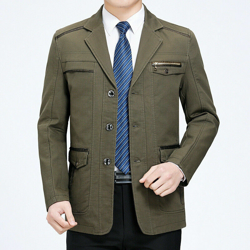 Mens Trench Jacket Windbreaker Outwear Parka Lapel Cotton Overcoat Business