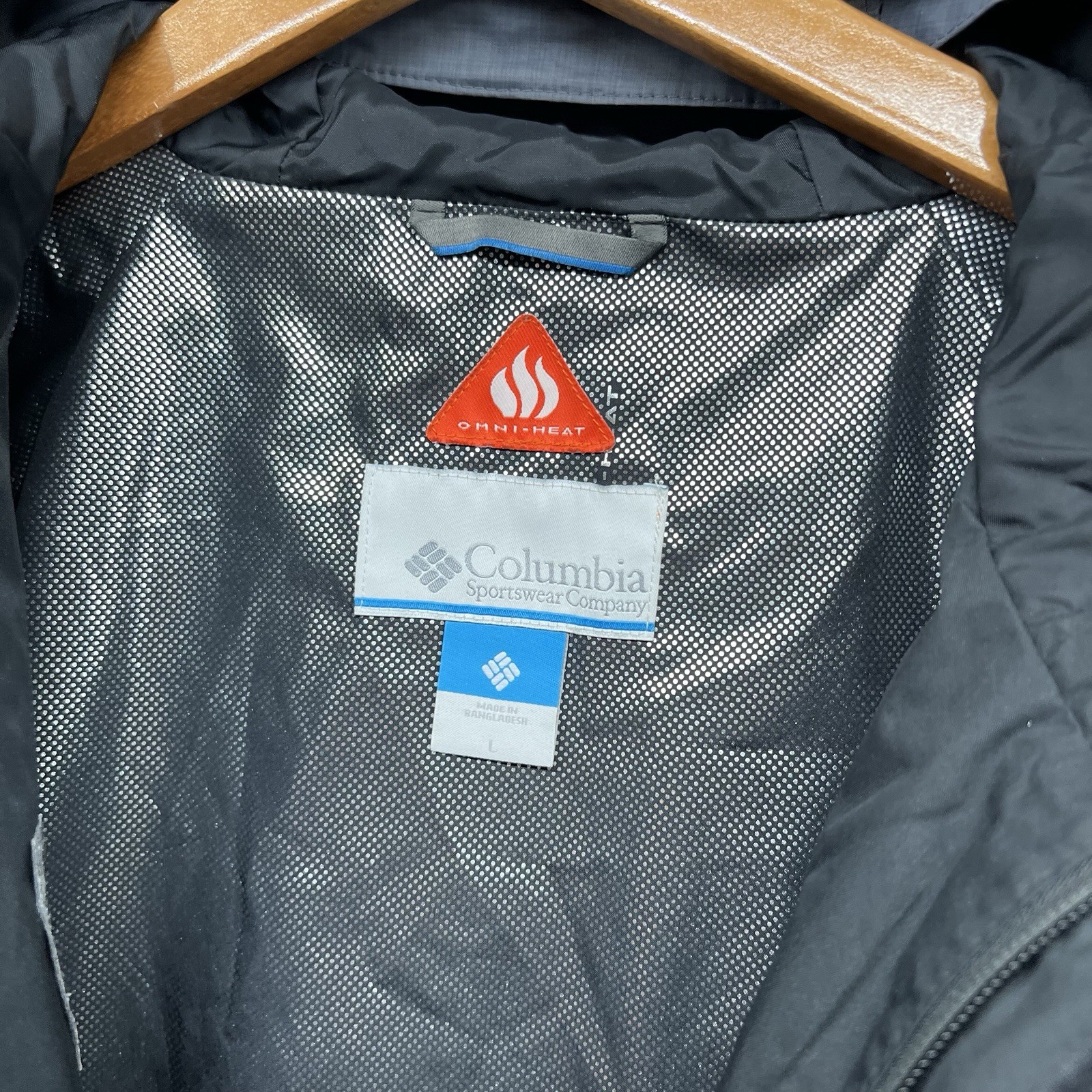 Columbia Rain Jacket Mens Large Black Waterproof Shell Lined Coat Omni Tech Heat