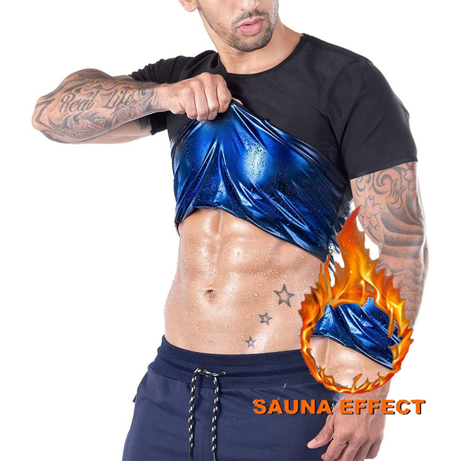 Men Heat Trapping Sweat Shirts Body Shaper Workout Sauna Suits Slim Vest Tank US