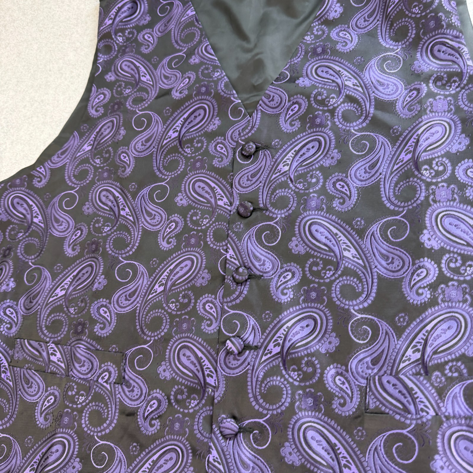 Hisdern Paisley Vest Mens 2XL XXL Purple V-Neck Buttons