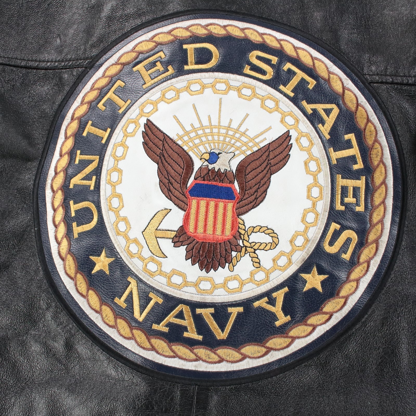 vtg 90s y2k USN United States US Navy leather full zip bomber jacket XL no liner