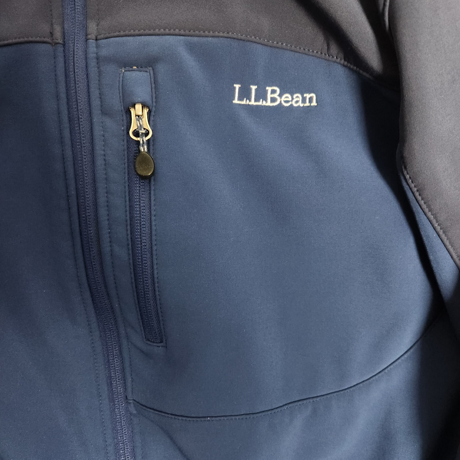 LL Bean Coat Soft Shell Mens L Polyester Spandex Jacket Blue Gray Wind Pocket