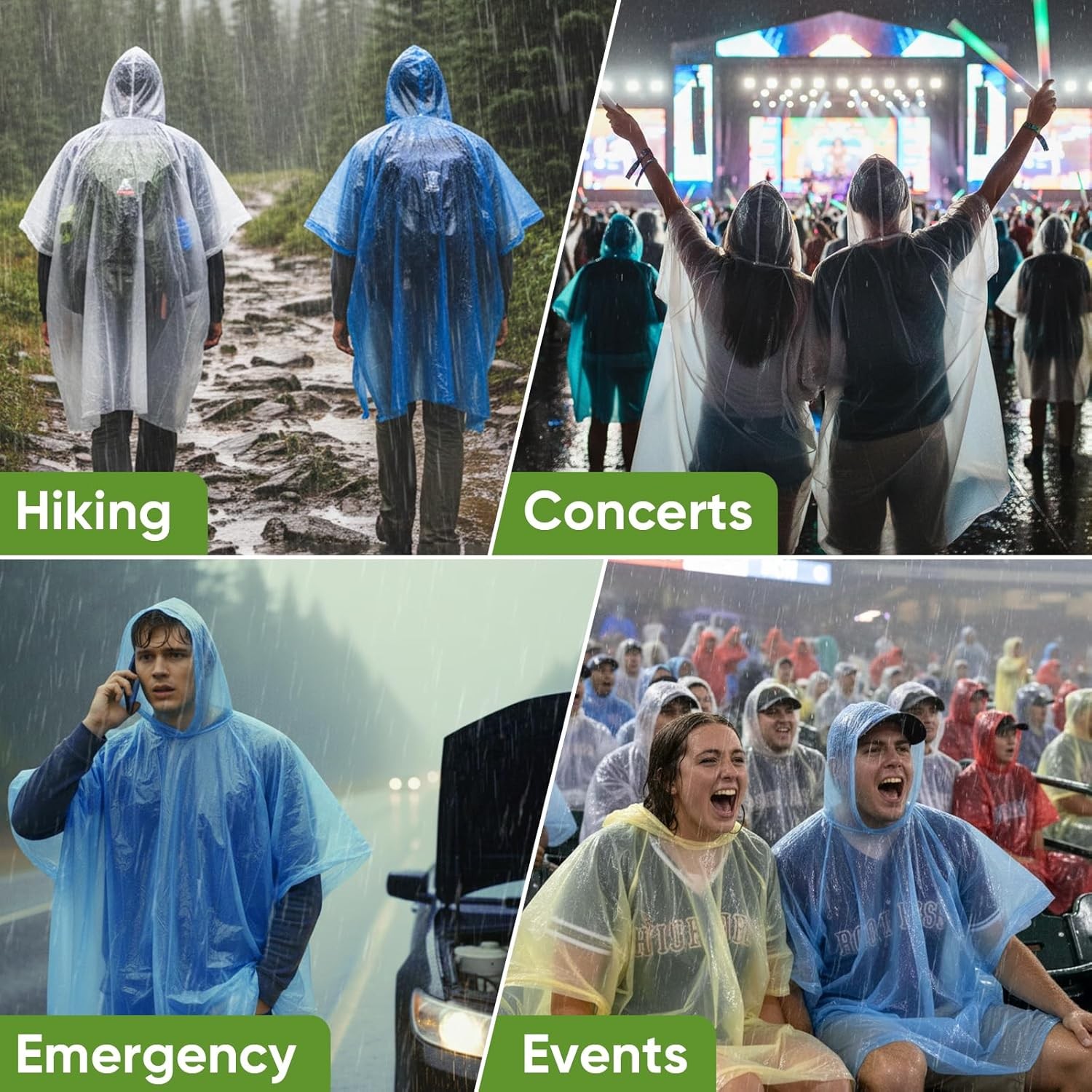 Disposable Adult Emergency Waterproof Rain Poncho Hiking Coat 5/10/20/50PK Lot