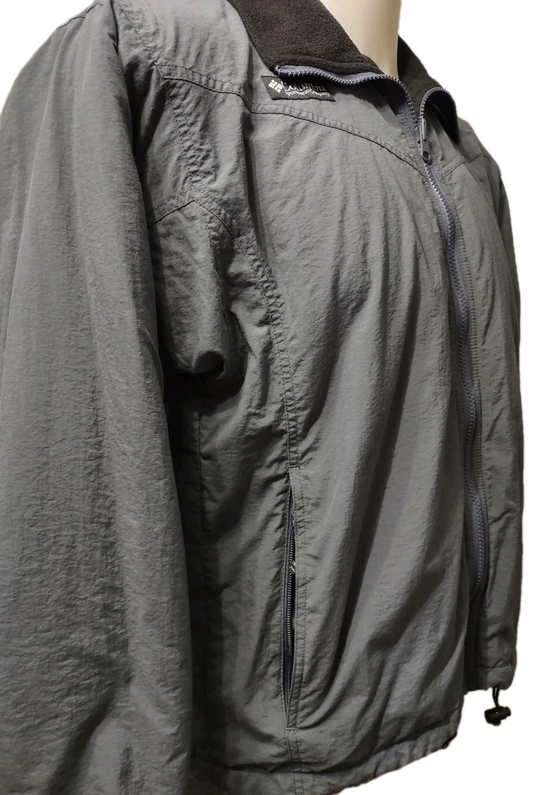 Colombia Coat Men’s Small Jacket Lined Full Zip Gray Zippered Pockets Drawstring