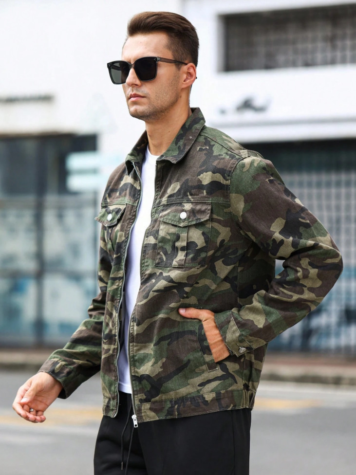 Men’s Camouflage Jacket, Casual Zip‑Up Military Style Lightweight Outerwear Coat