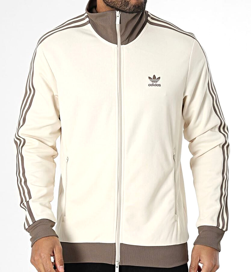 NEW MENS ADIDAS ORIGINALS BECKENBAUER TRACK JACKET ~ SMALL #JP2522 WHITE BROWN