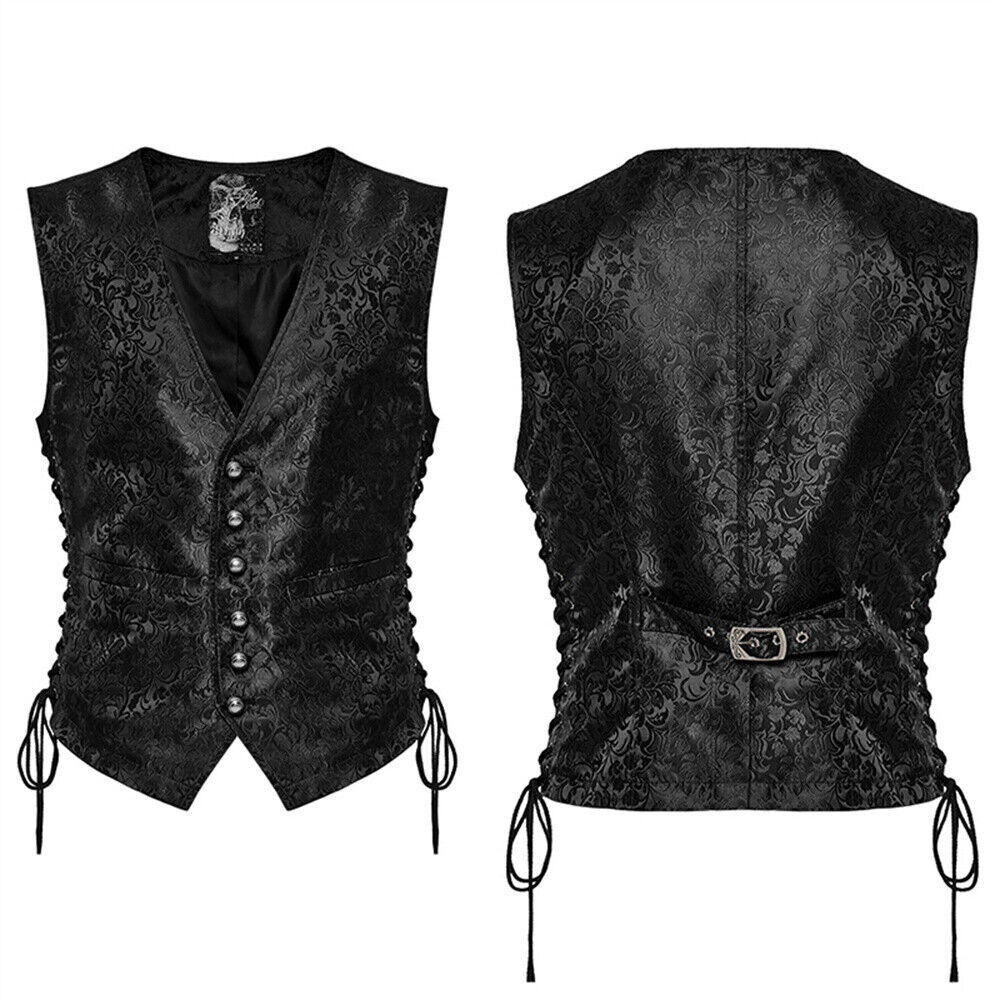 PUNK RAVE Men Black Steampunk Gothic Vampire Visual Jacquard Vests Waistcoat