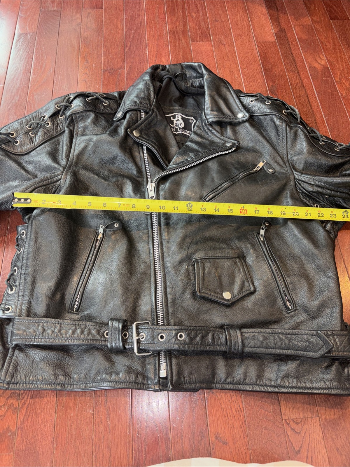 JR Jacket Mens Biker Genuine Leather Motorcycle Lace Up Zipper Details Belted 50