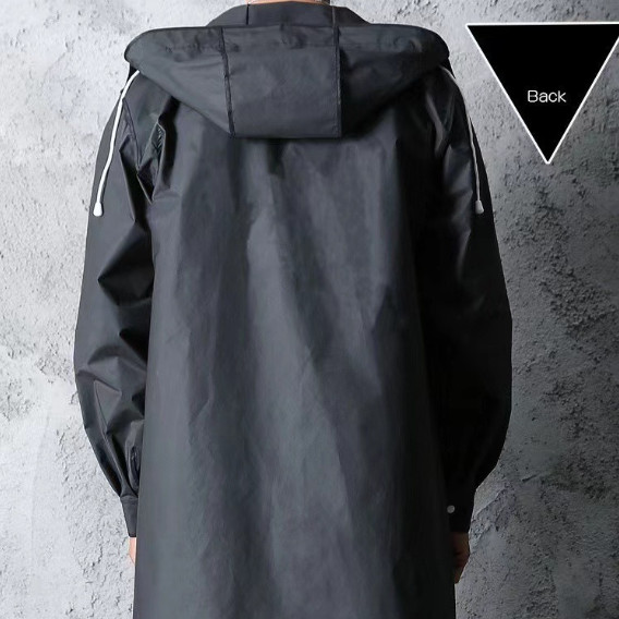 Men Waterproof Long Raincoat Black Rain Coat Hooded Trench Jacket Outdoor Hiking