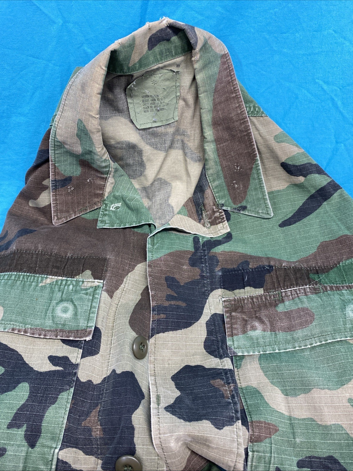 Lot Of 8 Vtg US Army Jacket Mens Med Reg Green Woodland Camo Buttons pockets